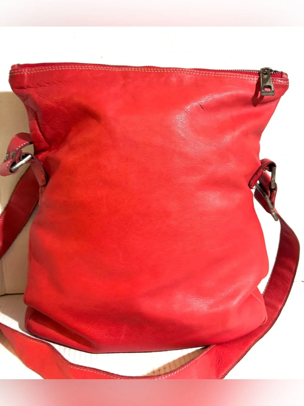 Red vintage Leather Crossbody Bag - Sleek Everyday Shoulder Bag